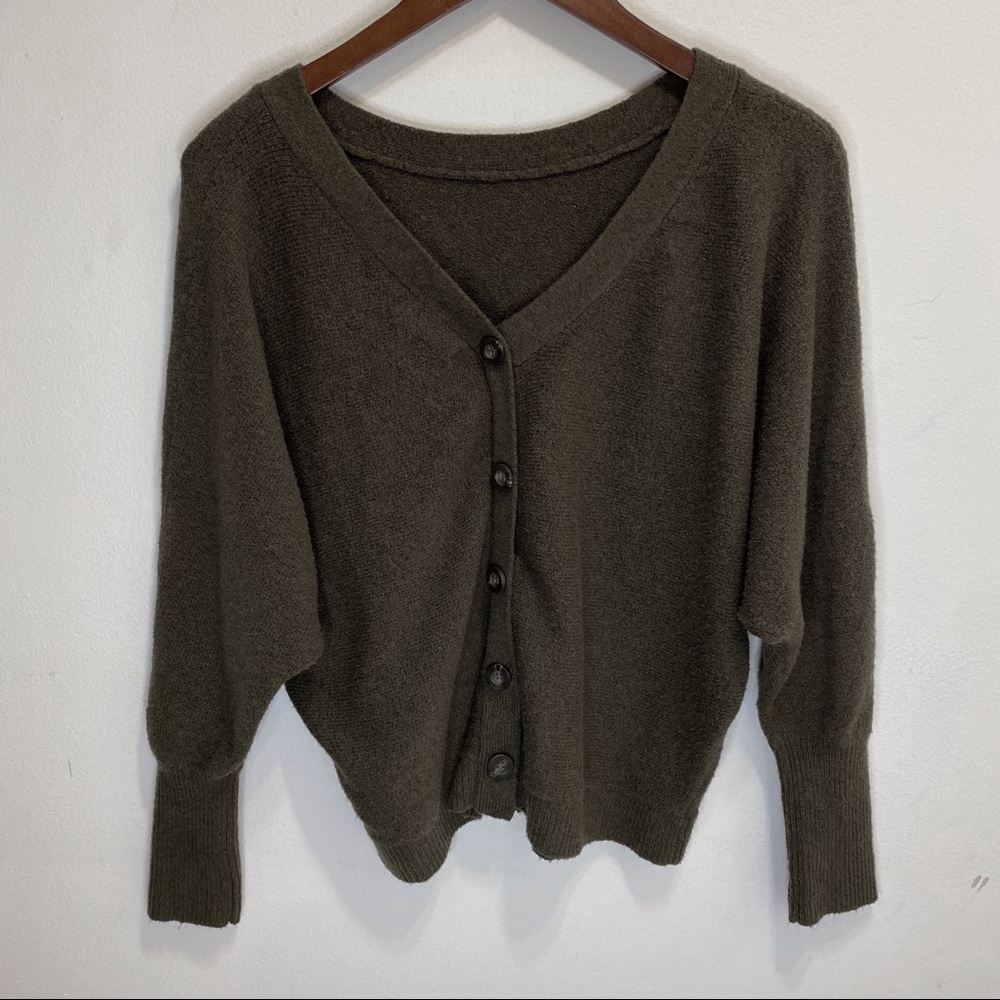 For Thee Green Button Cardigan Sweater Medium